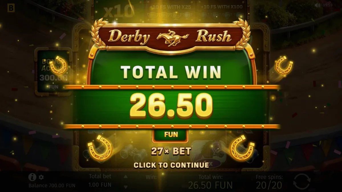 Derby Rush slot dengan tema balap kuda mewah dan elemen emas