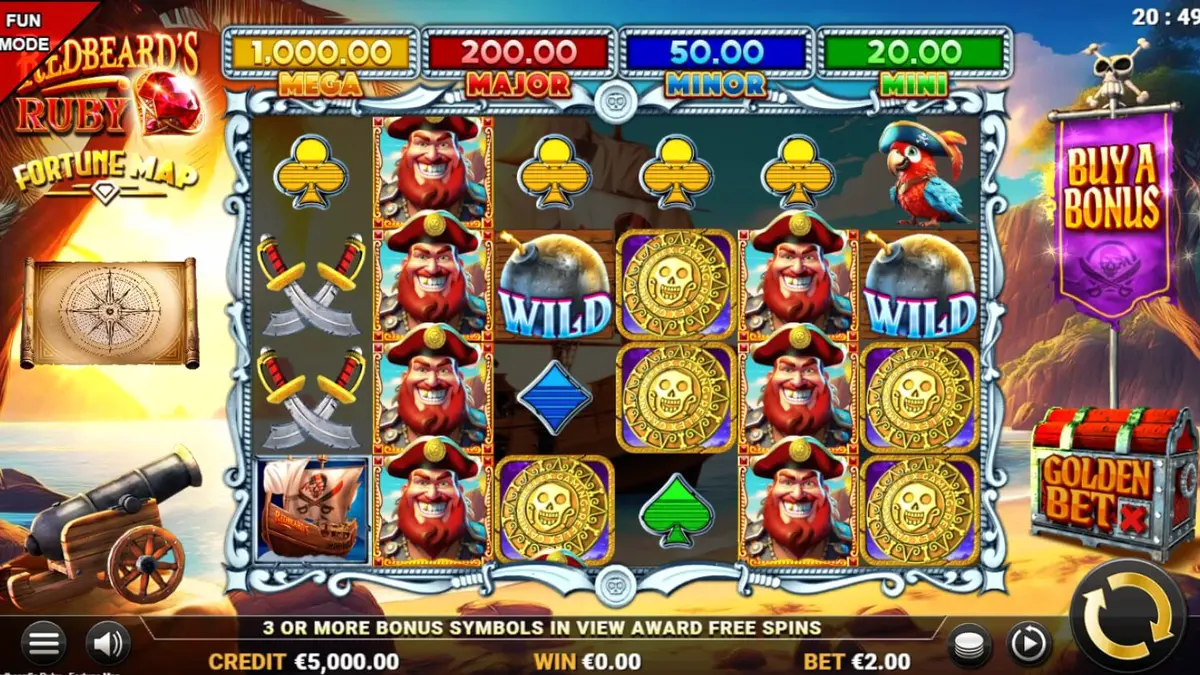 Tampilan visual slot Redbeard’s Ruby – Fortune Map dengan tema bajak laut dan peta harta karun.